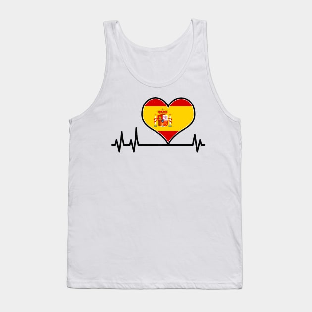 Spain Flag Heart Heartbeat EKG Tank Top by Foxxy Merch